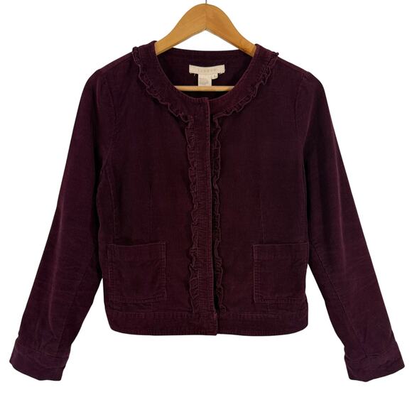 Sandro Jackets & Blazers - Sandro Paris Corduroy Ruffle Jacket Burgundy Snap Front 100% Cotton Sz S